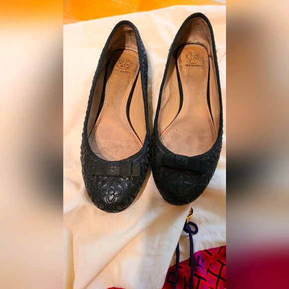 Tory Burch Designer Marion Bow Ribbon quilted flats size 8.5 - Picture 3 of 5